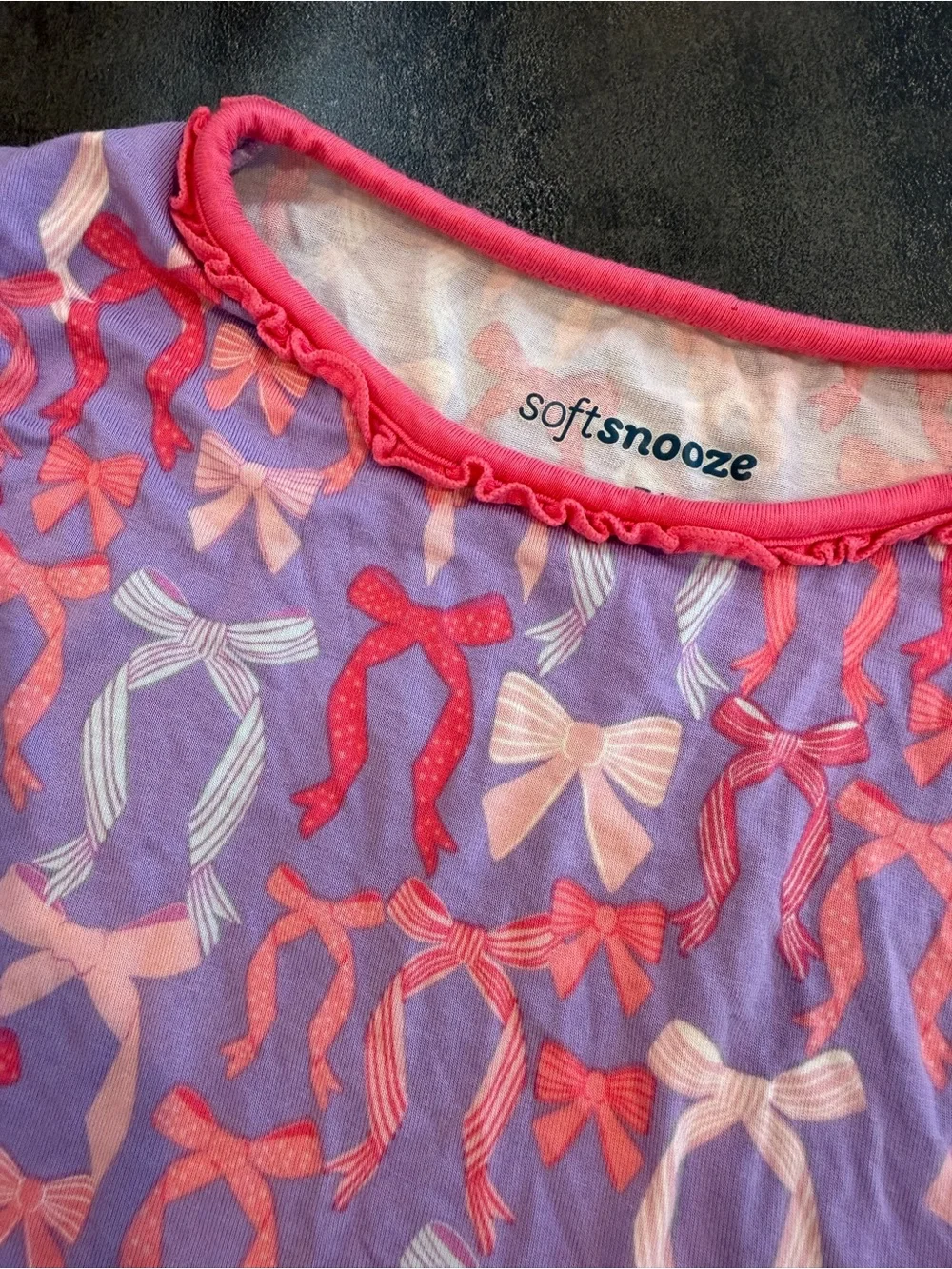 RuffleButts SoftSnooze Girls Bow Pajamas Purple Pink 7/8